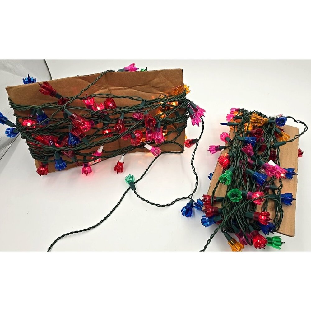 Lot of Two 100 Strand Vintage Tulip Flower String Lights Multicolored 200 Bulbs